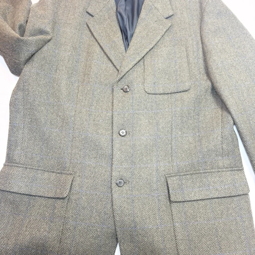 J. Crew Mens XL Gray Herringbone Wool 3 Button Tweed Blazer Sport Coat 48
